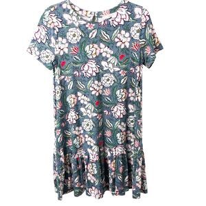 Ann Taylor Loft NWT Women's Blue Gray Floral Flounce Short Sleeve Dress Small